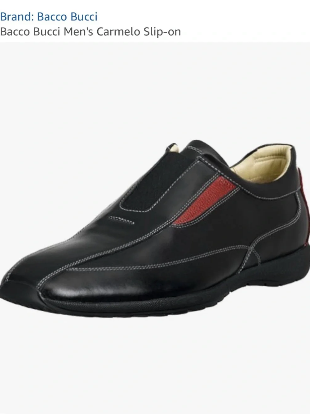 Bacco Bucci Black Leather Slip-On Loafers with Red Insets - Picture 6 of 10